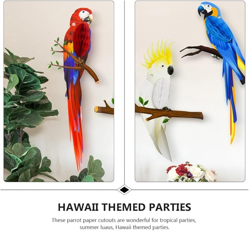 Colorful Paper Honeycomb Parrot Cutouts Tropical Birds Hanging Decorations For Luau Party - Image 3